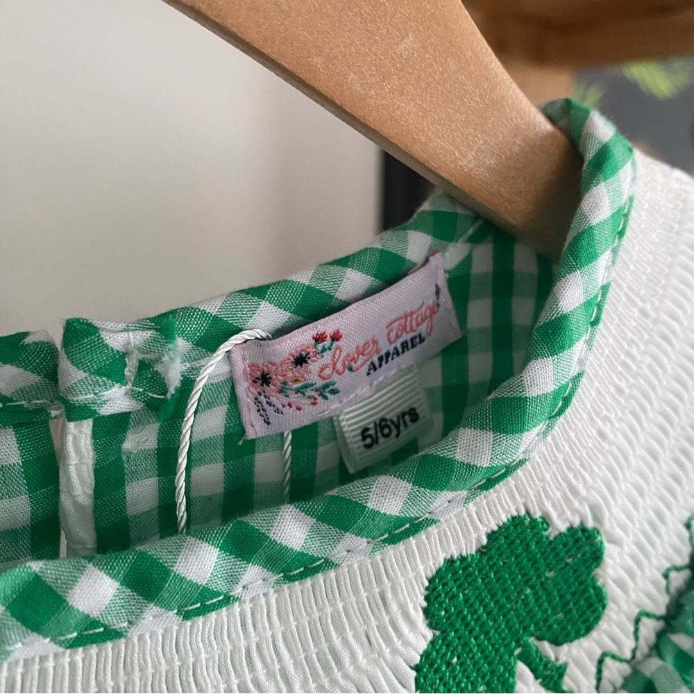 St. Patrick’s Day Shamrock Smocked Gingham Plaid Bishop Dress 4t 5t - Picture 11 of 14